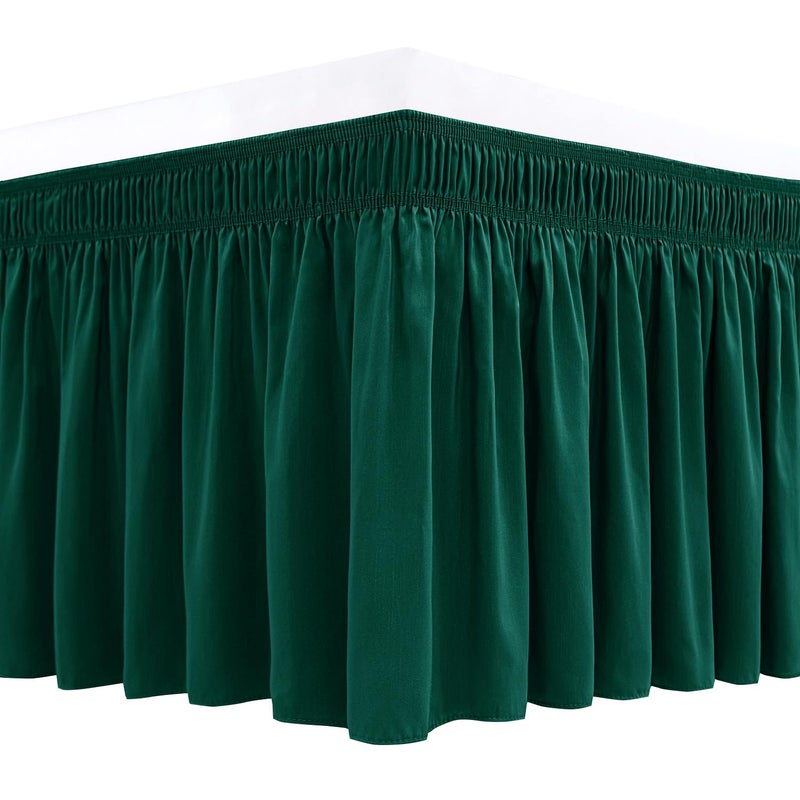 Biscaynebay Wrap Around Bed Skirts for Queen Beds 15" Drop, Christmas Hunter Green Adjustable Elastic Dust Ruffles Easy Fit Wrinkle & Fade Resistant Silky Luxurious Fabric Machine Washable - Image 1